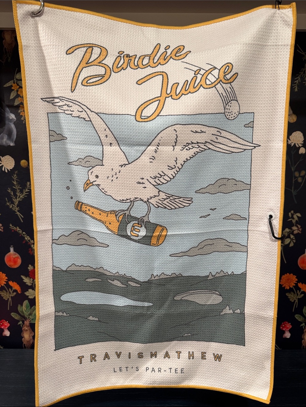 Travis Mathew White, Light Blue and Yellow 'Birdie Juice' Golf Towel